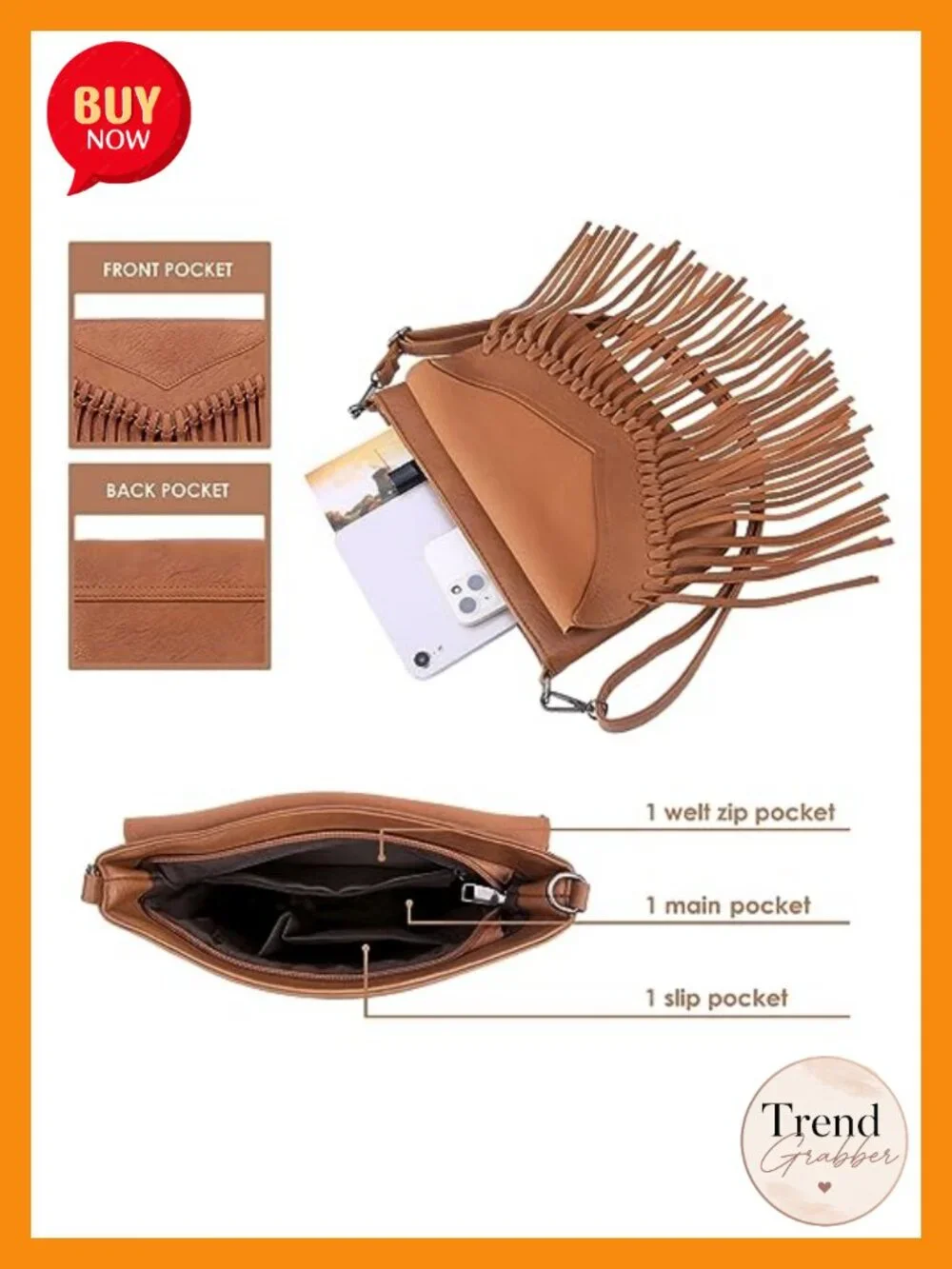 Faux Leather Hobo Fringe Crossbody Tassel Purse Vintage Envelope Handbag